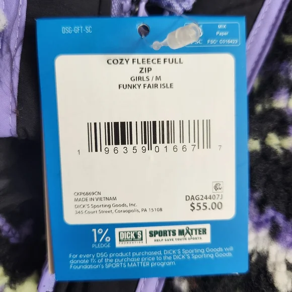 DSG Cozy Fleece Full Zip Jacket Funky Fair Isle Pattern Girls Medium (10-12) NWT - Picture 6 of 14